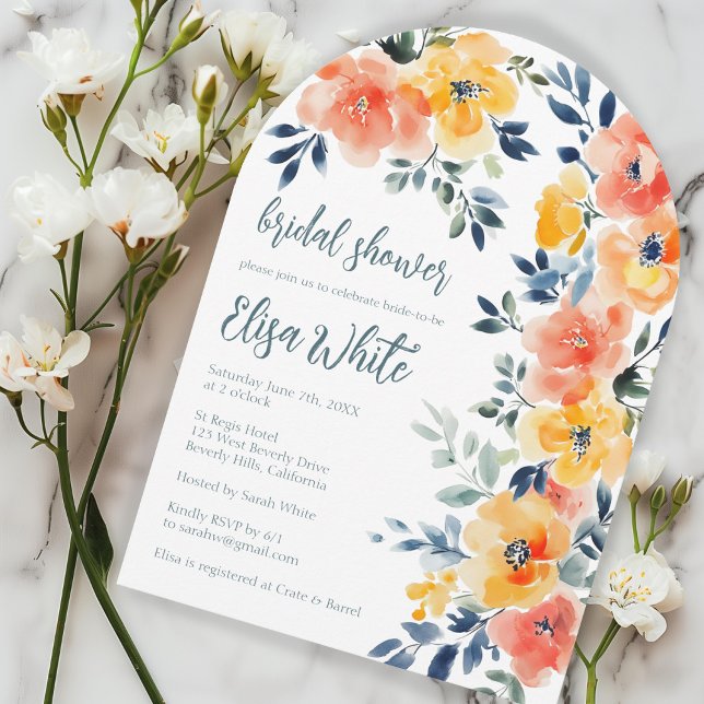 Invitación Arco de PERSONALIZADO de ducha de novia floral (Watercolor Floral Bridal Shower CUSTOM Arch Invitation
)