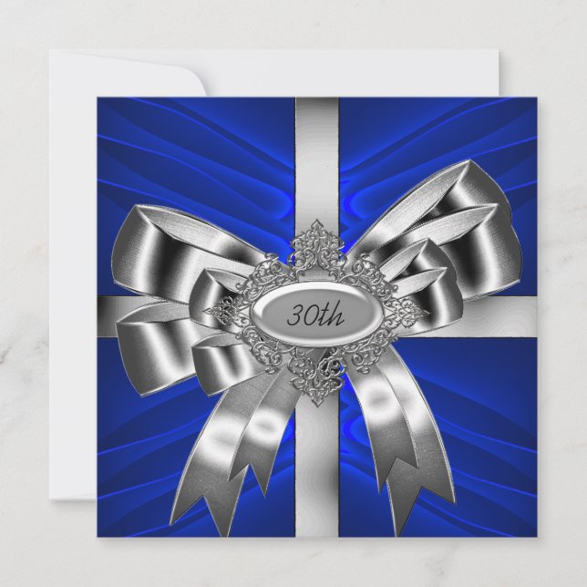 Invitación Arco de Plata Azul 30th Joya Negra Blanca (Anverso)