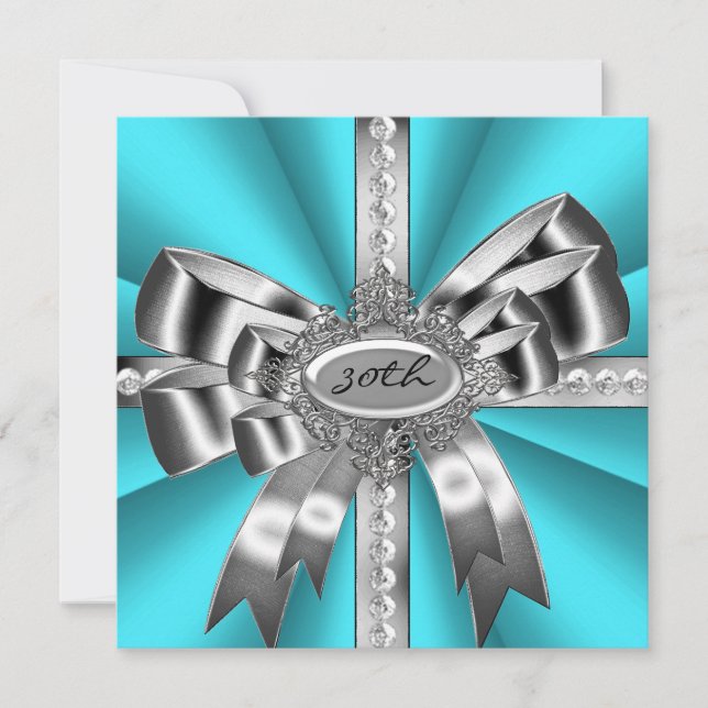 Invitación Arco de plata azul turquesa 30 negro blanco gemas (Anverso)