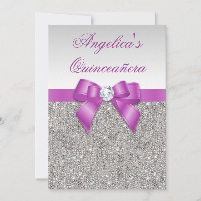 Invitación Arco de plata de las lentejuelas de Quinceañera de (Anverso)