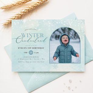 Invitación Arco de Primer Cumpleaños Blue Winter Onederland F