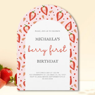 Invitación Arco de primer cumpleaños de Berry Rojo Rosado