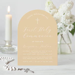 Invitación Arco de Primera Comunión Beige Sencillo Moderno Sc