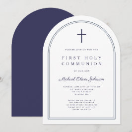 Invitación Arco de Primera Comunión Cruz Moderna Azul Marino 