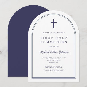 Invitación Arco de Primera Comunión Cruz Moderna Azul Marino