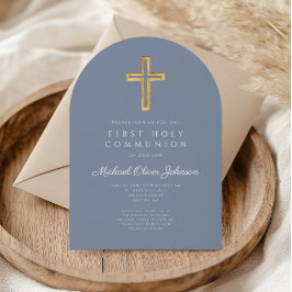 Invitación Arco de primera comunión de Dusty Blue Cross