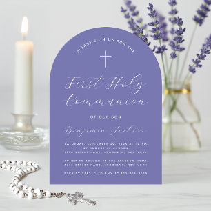 Invitación Arco de Primera Comunión Violeta Escritura Moderna
