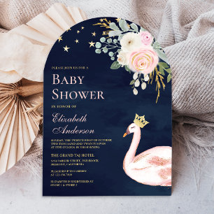 Invitación Arco de Princesa Cisne de Floral Rosa y Azul Marin