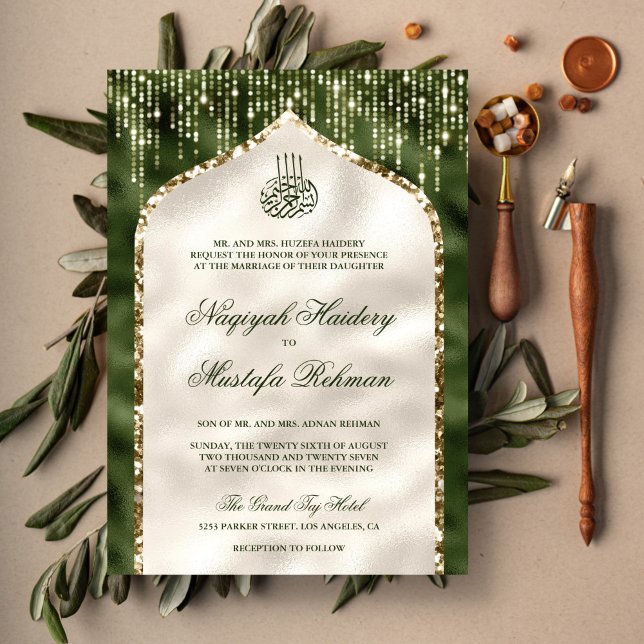 Invitación Arco de Purpurina de Oro Verde Olivo y Musulmán (Subido por el creador)