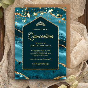 Invitación Arco de Quinceañera de Mármol Ágata Dorado Turques
