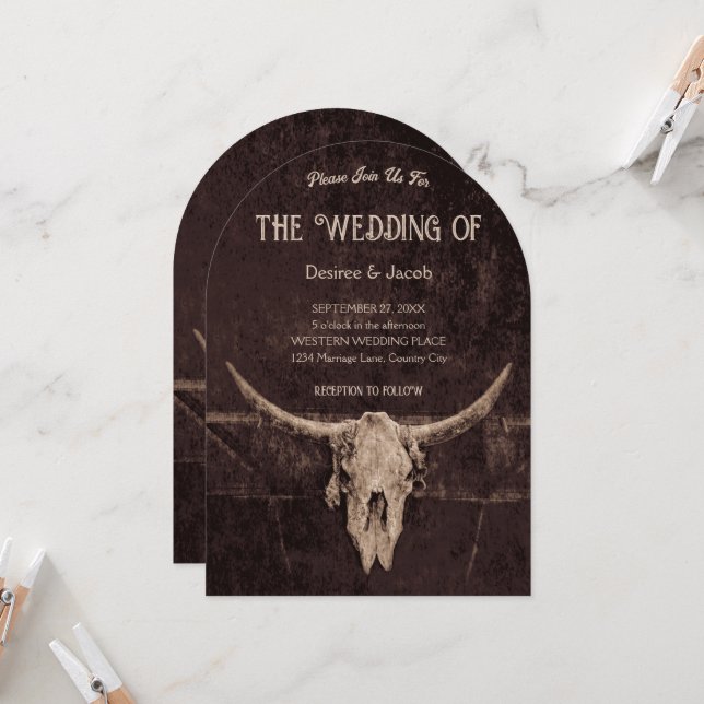 Invitación Arco de Rodeo de Toro Rústico Occidental (Anverso/Reverso In Situ)