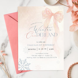 Invitación Arco de Rosa Acuarela Invierno Onederland 1er Cump