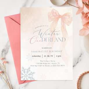Invitación Arco de Rosa Acuarela Invierno Onederland 1er Cump