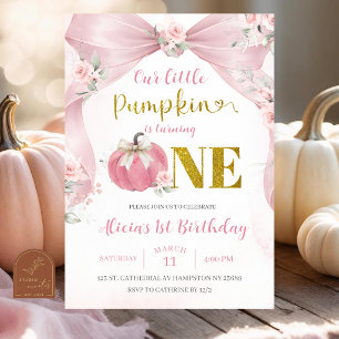 Invitación Arco de Rosa Claro Coquette Calabaza Cumpleaños 1
