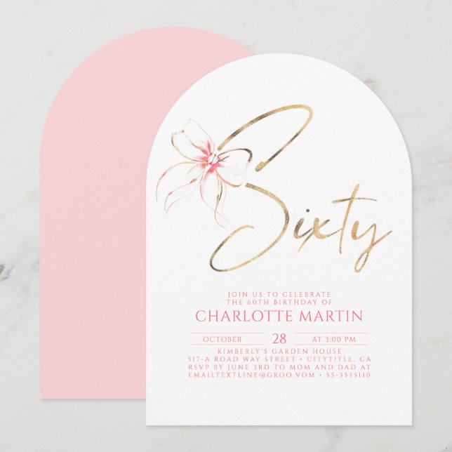 Invitación Arco de Rosa Suave Elegante Romántico Chic 60 Cump (Anverso / Reverso)