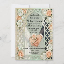 Invitación Arco de rosas brillantes elegantes pareja romántic