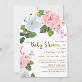 Invitación Arco de Rosas Florales Blancas Rosa Baby Shower