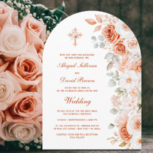 Invitación Arco de rosas terracota y blancas boda religiosa