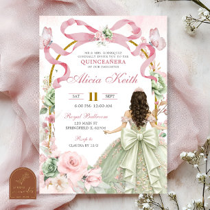 Invitación Arco de Salvia Rosa Coquette Mariposa Princesa Qui