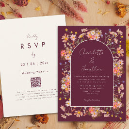 Invitación Arco de Terracota Borgoña Flor Silvestre Boda de O