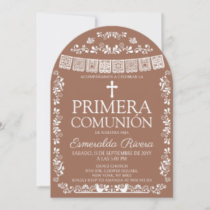 Invitación Arco de Terracota de Papel Picado para Primera Com