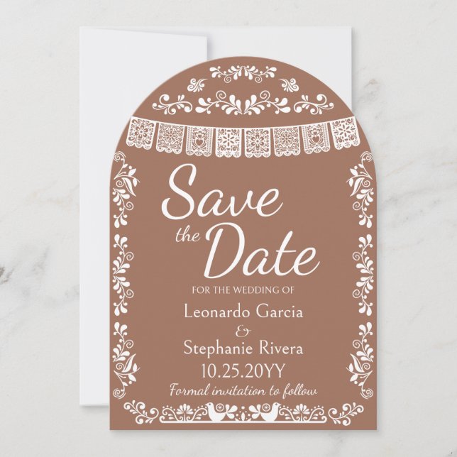 Invitación Arco de Terracota para guardar la fecha de la boda (Anverso)