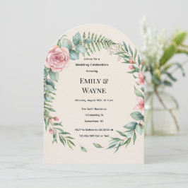 Invitación Arco de Vegetación con Flores Rosadas Boda Románti