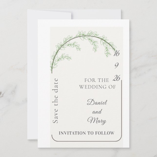 Invitación Arco de Verde Elegante Moderno para Salvar la Fech (Anverso)