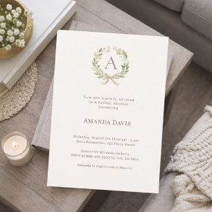 Invitación Arco de verdor marfil con monograma para Baby Show