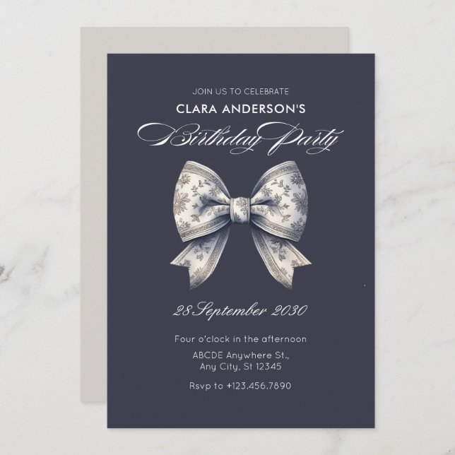 Invitación Arco decorativo gris Cumpleaños (Anverso / Reverso)