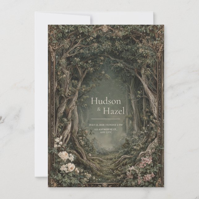 Invitación Arco del Bosque del Árbol Enmarañado Opulento Flor (Anverso)