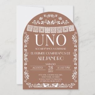 Invitación Arco del Primer Niño UNO de Terracota Papel Picado