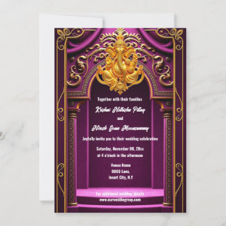 Invitación Arco del templo indio púrpura de oro Ganesh Hindú