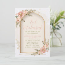 Invitación Arco Dorado Floral Rosa Eid Mubarak