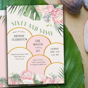 Invitación Arco Dorado Protea Tropical y Palma Cumpleaños 60