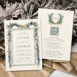 Invitación Arco dorado y guirnalda verde en boda de marfil to