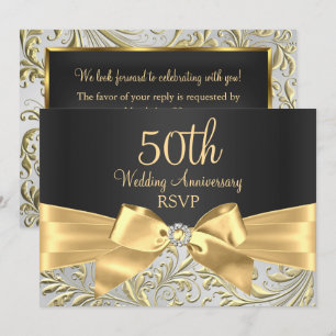 Invitación Arco dorado y remolino floral RSVP 50 Aniversario