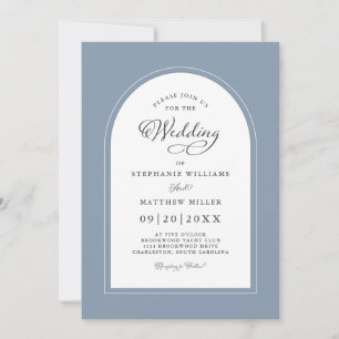 Invitación Arco elegante caligrafía moderna boda azul polvori