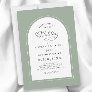 Invitación Arco elegante Caligrafía moderna Boda Verde salvia