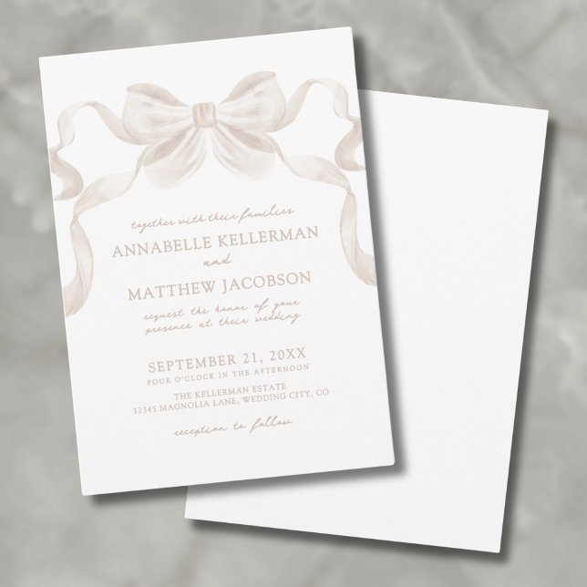 Invitación Arco elegante caprichoso romántico de boda (Romantic Whimsical Bow Elegant Wedding Invitation)