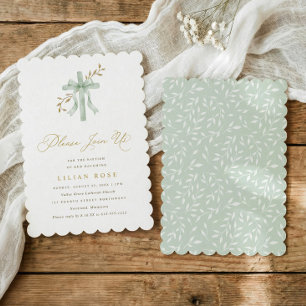 Invitación Arco Elegante Cruz Verde Aclarada Aquarela Bautizo