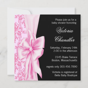 Invitación Arco elegante de damasco rosa y negro para baby sh