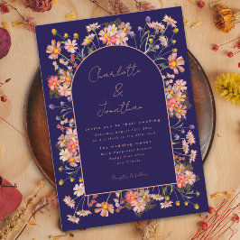 Invitación Arco Elegante de Flor Silvestre Boda de Otoño Azul