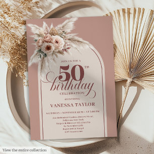 Invitación Arco elegante pastel rosa Pampas floral 50 cumplea