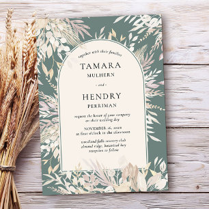 Invitación Arco Enmarcado Botánico Verde Salvia Almendra Boda