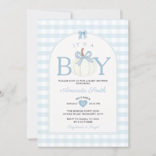 Invitación Arco Es Un Niño Calabaza Baby Shower A Cuadros Azu