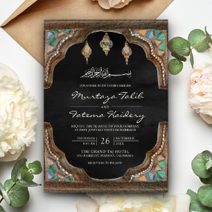 Invitación Arco Escalonado Islámico Musulmán Boda Negra