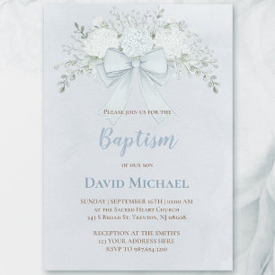 Invitación Arco floral acuarela azul de bautizo