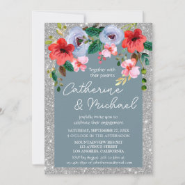 Invitación Arco floral acuarela con brillo azul polvoriento y