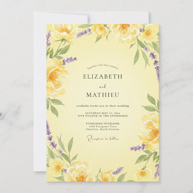 Invitación Arco Floral Amarillo Flor de Boda (Anverso)